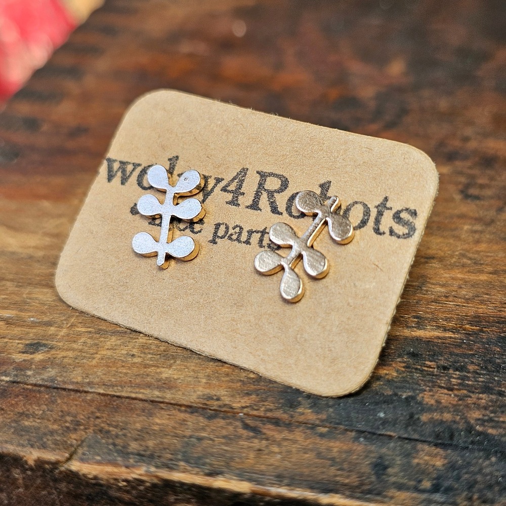 Leaf Branch Stud Earrings Women OS Gold Tone Stainless Steel Minimalist Dainty